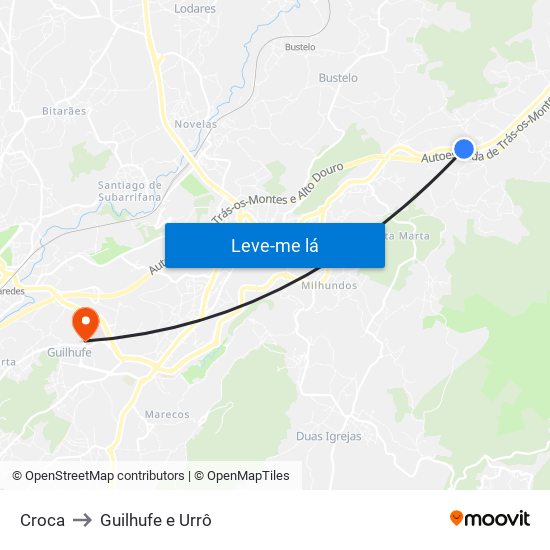 Croca to Guilhufe e Urrô map