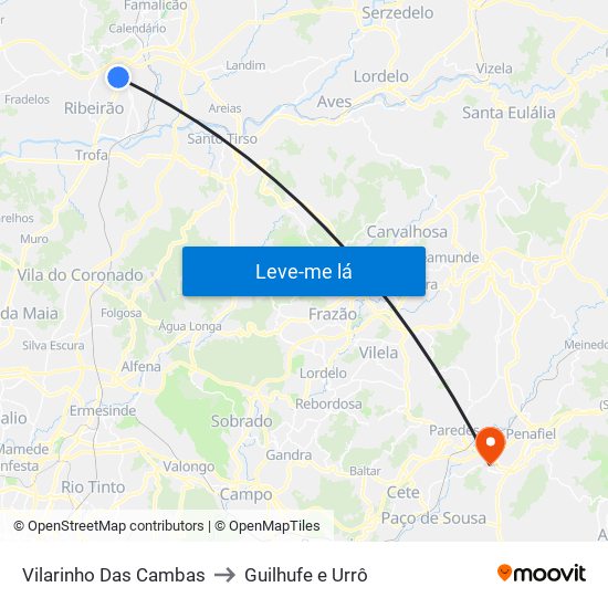 Vilarinho Das Cambas to Guilhufe e Urrô map