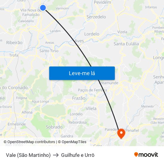 Vale (São Martinho) to Guilhufe e Urrô map