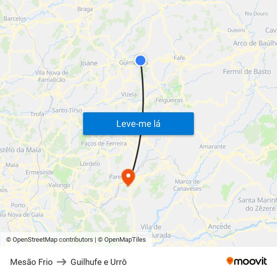 Mesão Frio to Guilhufe e Urrô map