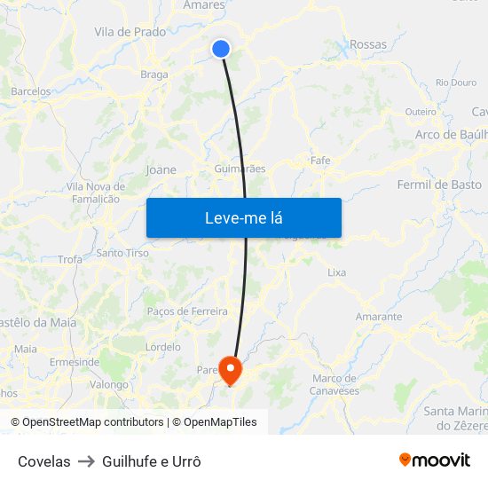 Covelas to Guilhufe e Urrô map