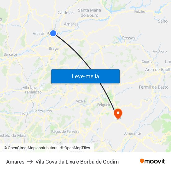 Amares to Vila Cova da Lixa e Borba de Godim map