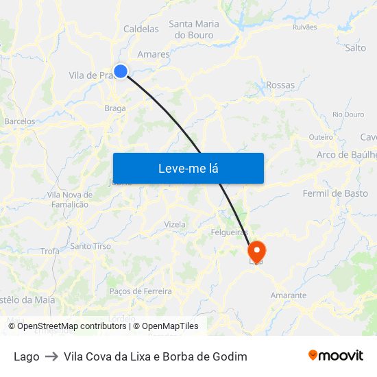 Lago to Vila Cova da Lixa e Borba de Godim map