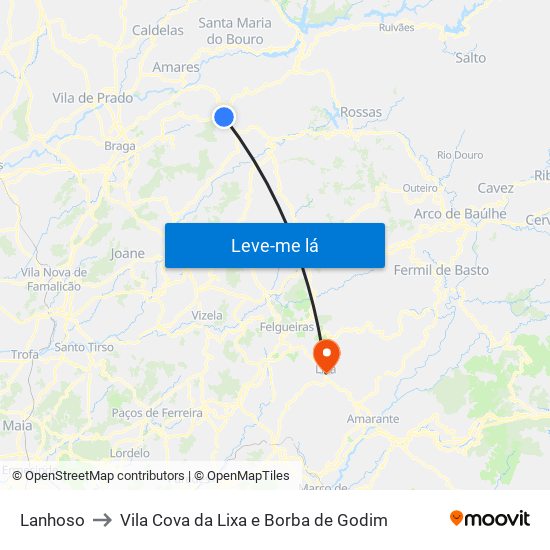 Lanhoso to Vila Cova da Lixa e Borba de Godim map