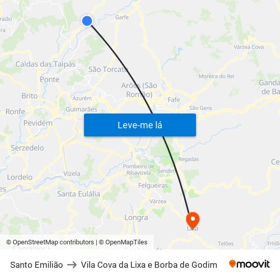 Santo Emilião to Vila Cova da Lixa e Borba de Godim map