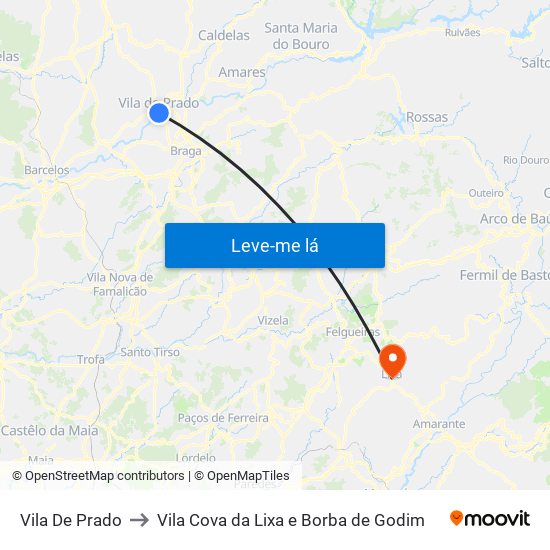 Vila De Prado to Vila Cova da Lixa e Borba de Godim map