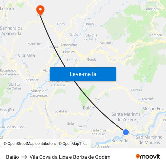 Baião to Vila Cova da Lixa e Borba de Godim map