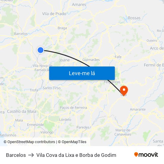 Barcelos to Vila Cova da Lixa e Borba de Godim map