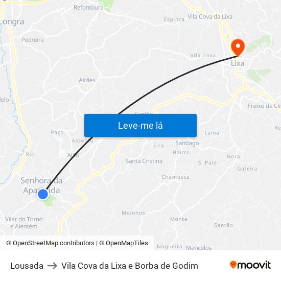 Lousada to Vila Cova da Lixa e Borba de Godim map