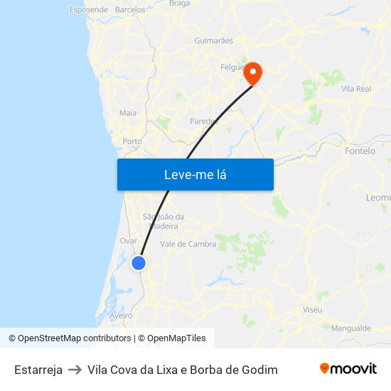 Estarreja to Vila Cova da Lixa e Borba de Godim map