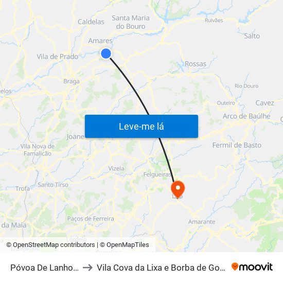 Póvoa De Lanhoso to Vila Cova da Lixa e Borba de Godim map