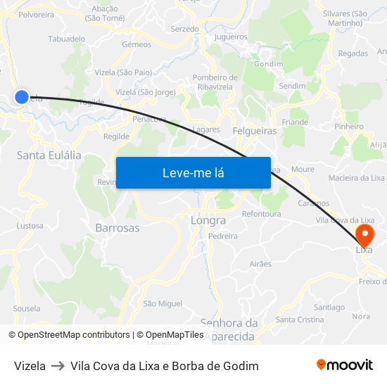 Vizela to Vila Cova da Lixa e Borba de Godim map