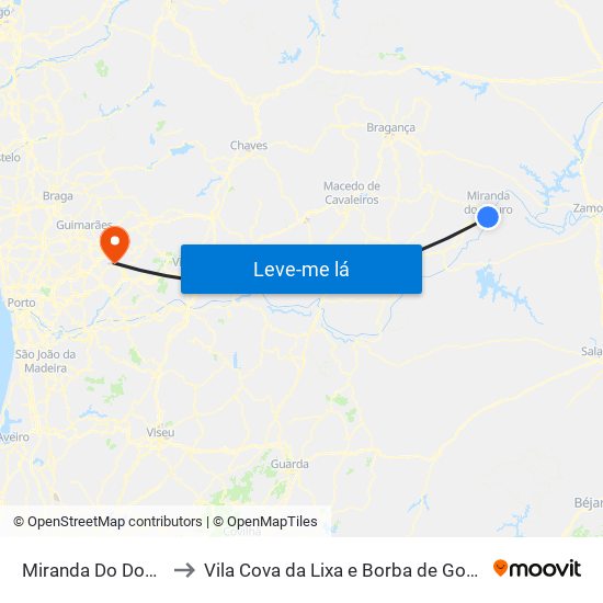 Miranda Do Douro to Vila Cova da Lixa e Borba de Godim map