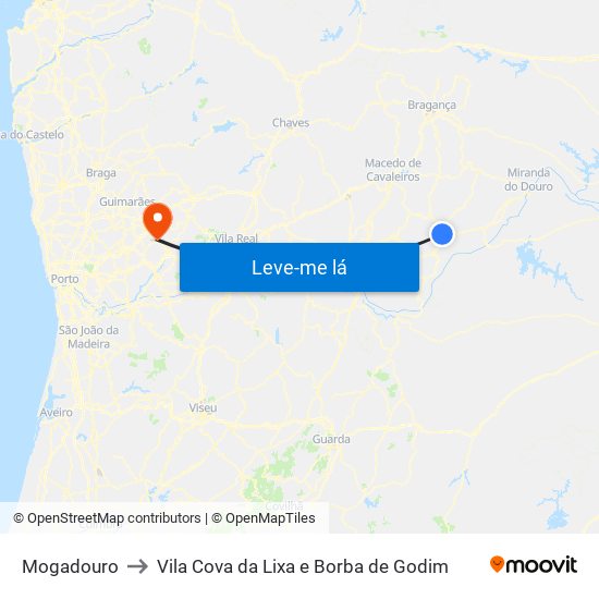 Mogadouro to Vila Cova da Lixa e Borba de Godim map