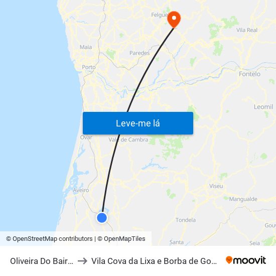 Oliveira Do Bairro to Vila Cova da Lixa e Borba de Godim map