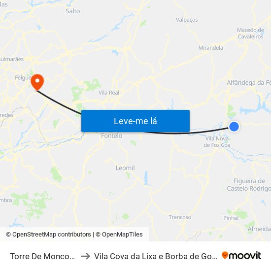 Torre De Moncorvo to Vila Cova da Lixa e Borba de Godim map