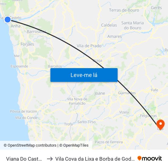 Viana Do Castelo to Vila Cova da Lixa e Borba de Godim map
