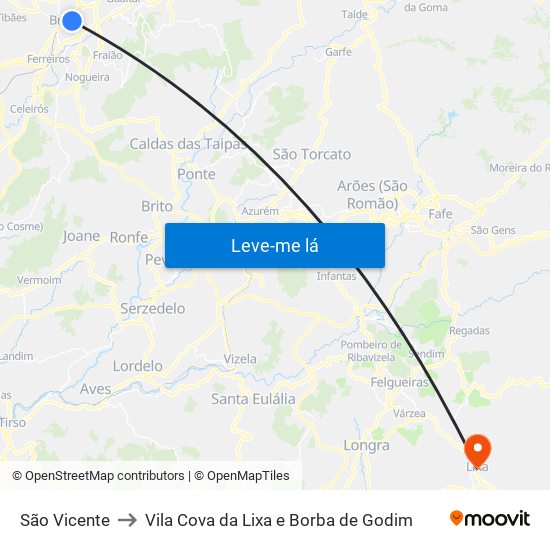 São Vicente to Vila Cova da Lixa e Borba de Godim map