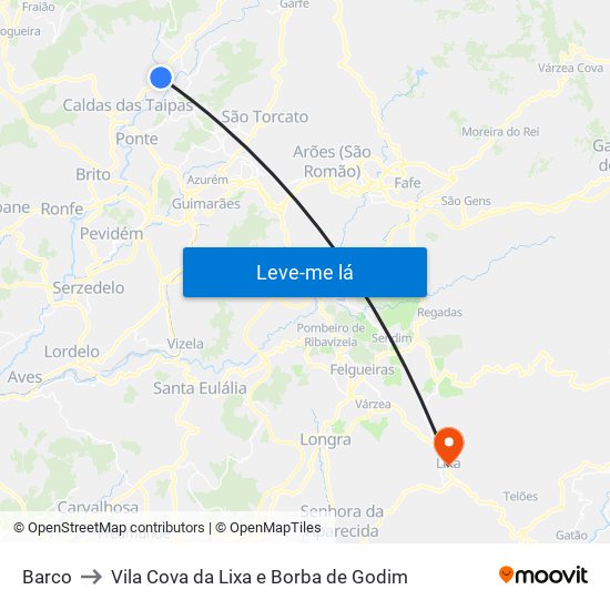 Barco to Vila Cova da Lixa e Borba de Godim map