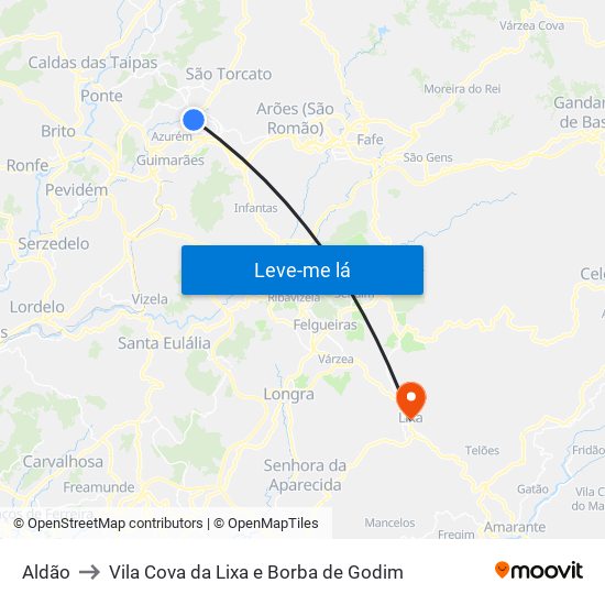 Aldão to Vila Cova da Lixa e Borba de Godim map