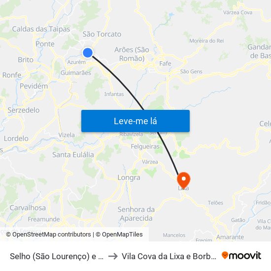 Selho (São Lourenço) e Gominhães to Vila Cova da Lixa e Borba de Godim map