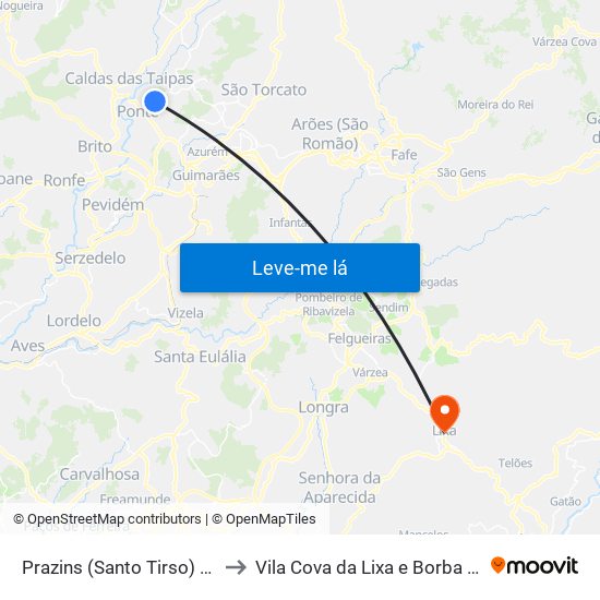 Prazins (Santo Tirso) e Corvite to Vila Cova da Lixa e Borba de Godim map