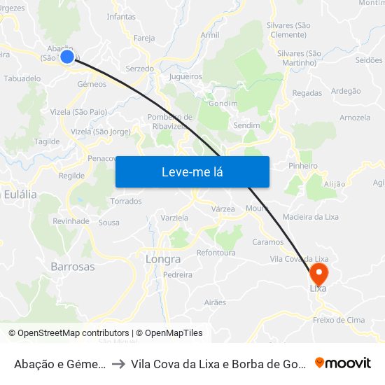 Abação e Gémeos to Vila Cova da Lixa e Borba de Godim map