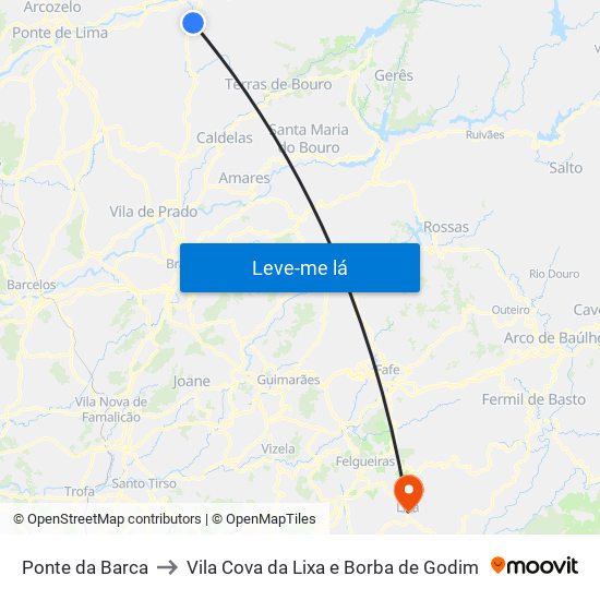 Ponte da Barca to Vila Cova da Lixa e Borba de Godim map