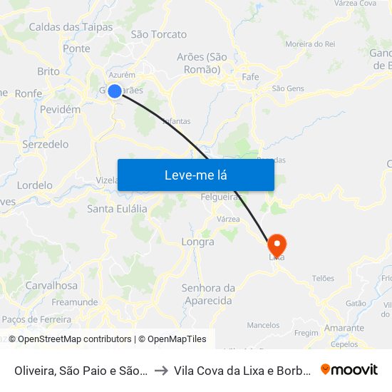 Oliveira, São Paio e São Sebastião to Vila Cova da Lixa e Borba de Godim map