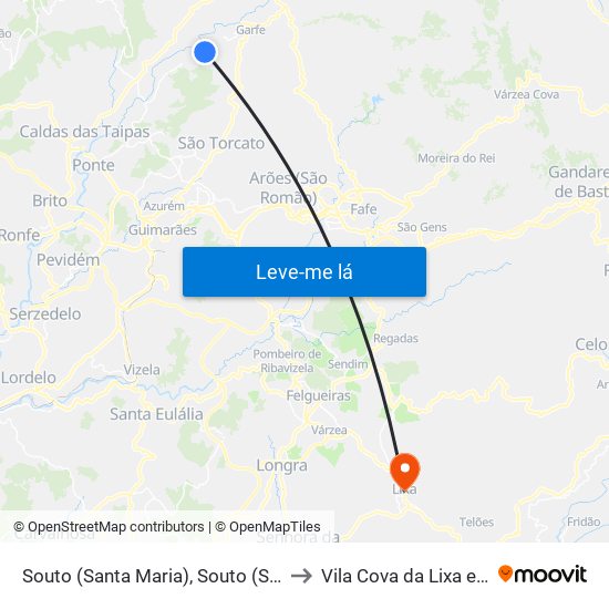 Souto (Santa Maria), Souto (São Salvador) e Gondomar to Vila Cova da Lixa e Borba de Godim map