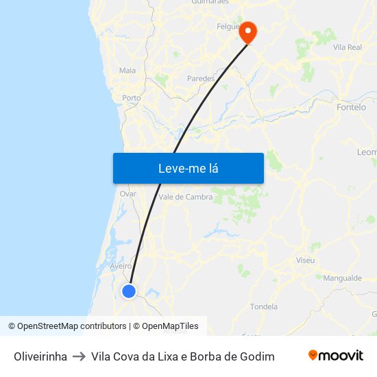 Oliveirinha to Vila Cova da Lixa e Borba de Godim map