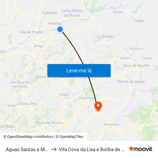 Águas Santas e Moure to Vila Cova da Lixa e Borba de Godim map