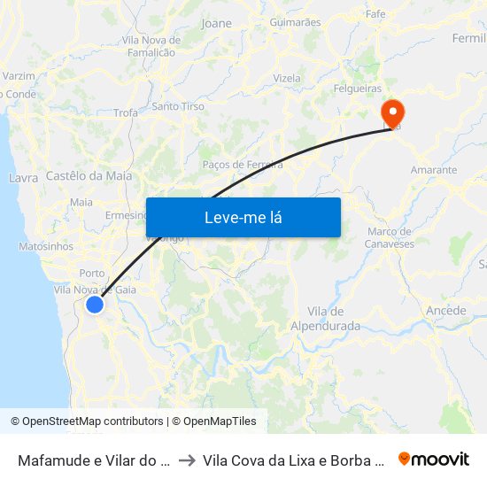 Mafamude e Vilar do Paraíso to Vila Cova da Lixa e Borba de Godim map