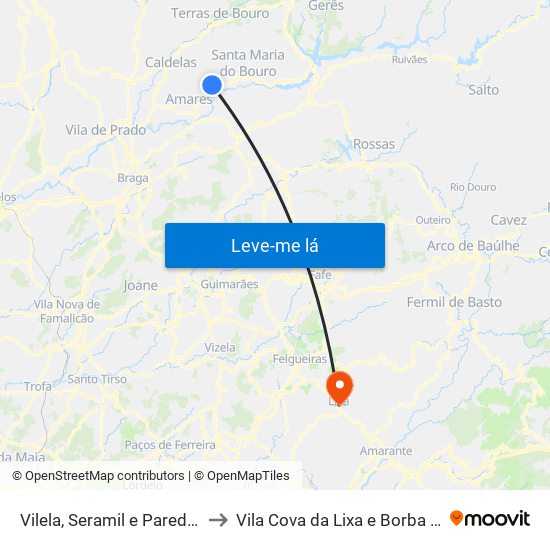 Vilela, Seramil e Paredes Secas to Vila Cova da Lixa e Borba de Godim map