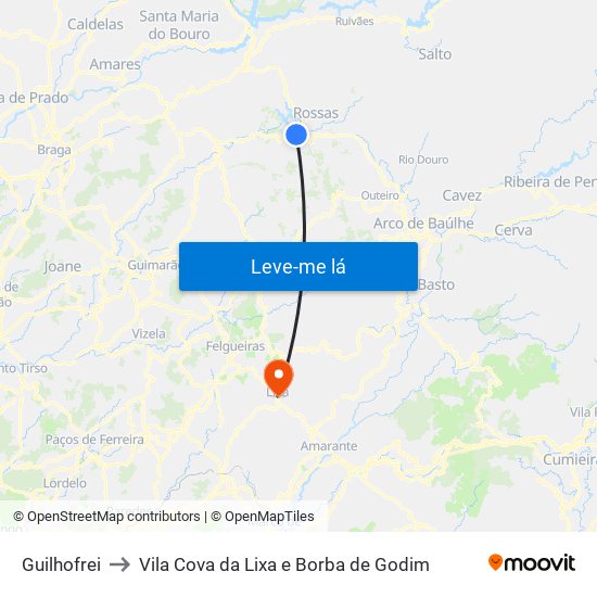 Guilhofrei to Vila Cova da Lixa e Borba de Godim map