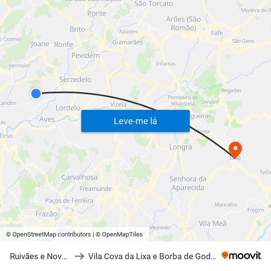 Ruivães e Novais to Vila Cova da Lixa e Borba de Godim map