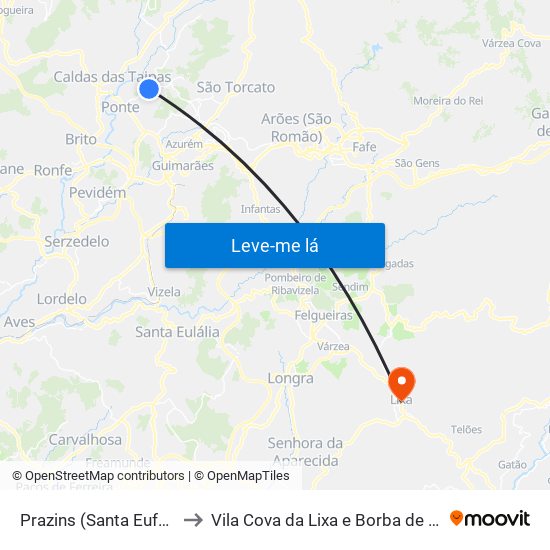 Prazins (Santa Eufémia) to Vila Cova da Lixa e Borba de Godim map