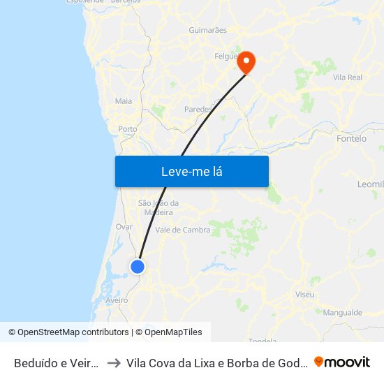 Beduído e Veiros to Vila Cova da Lixa e Borba de Godim map