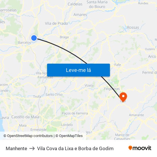 Manhente to Vila Cova da Lixa e Borba de Godim map