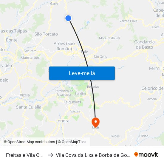 Freitas e Vila Cova to Vila Cova da Lixa e Borba de Godim map