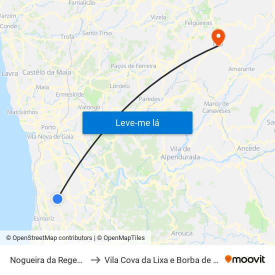 Nogueira da Regedoura to Vila Cova da Lixa e Borba de Godim map