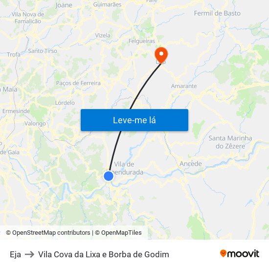 Eja to Vila Cova da Lixa e Borba de Godim map