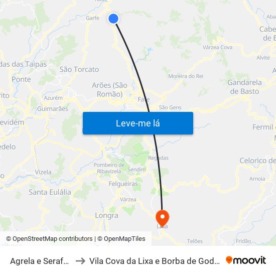 Agrela e Serafão to Vila Cova da Lixa e Borba de Godim map