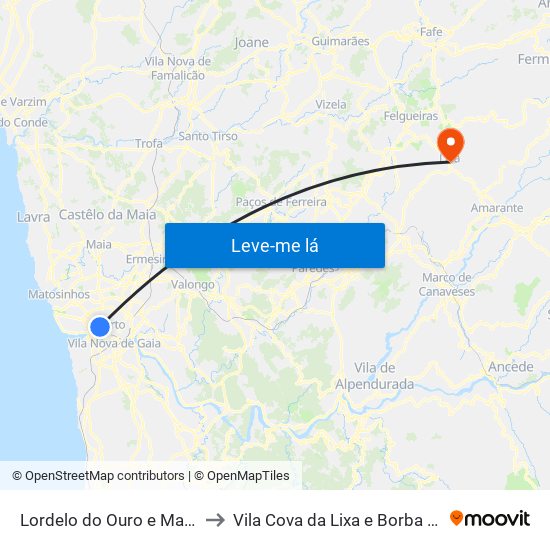 Lordelo do Ouro e Massarelos to Vila Cova da Lixa e Borba de Godim map