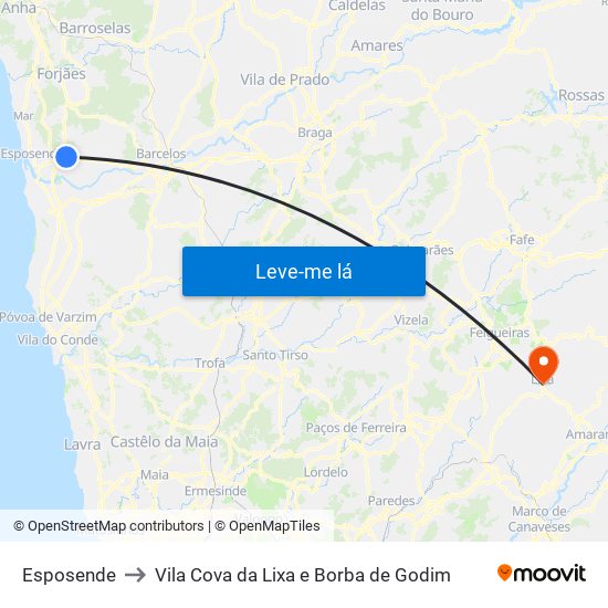 Esposende to Vila Cova da Lixa e Borba de Godim map