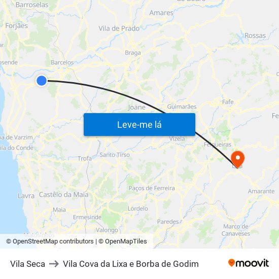 Vila Seca to Vila Cova da Lixa e Borba de Godim map