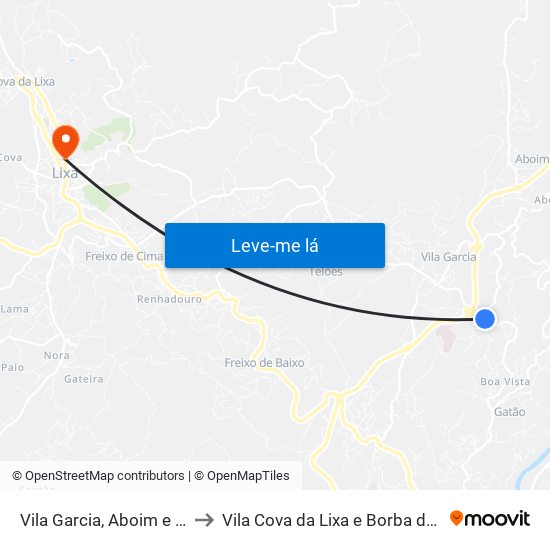 Vila Garcia, Aboim e Chapa to Vila Cova da Lixa e Borba de Godim map