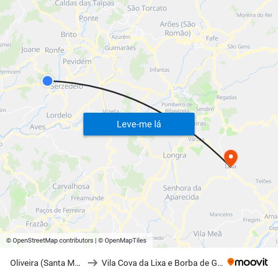 Oliveira (Santa Maria) to Vila Cova da Lixa e Borba de Godim map