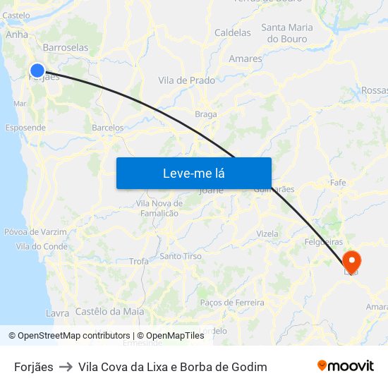 Forjães to Vila Cova da Lixa e Borba de Godim map