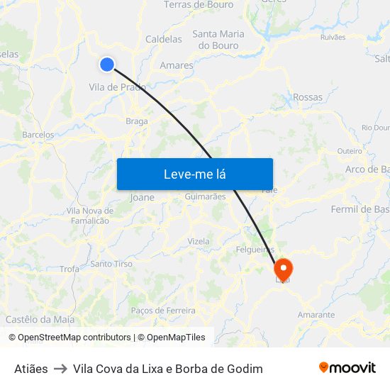 Atiães to Vila Cova da Lixa e Borba de Godim map